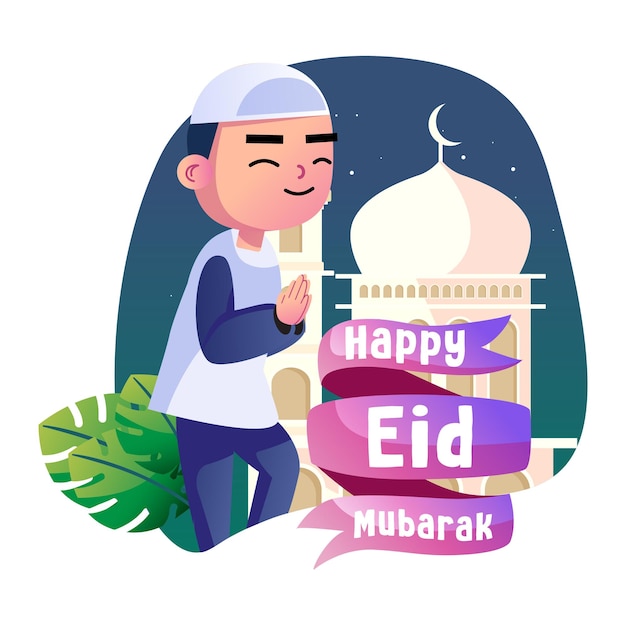 Vector happy eid mubarak kids illustration