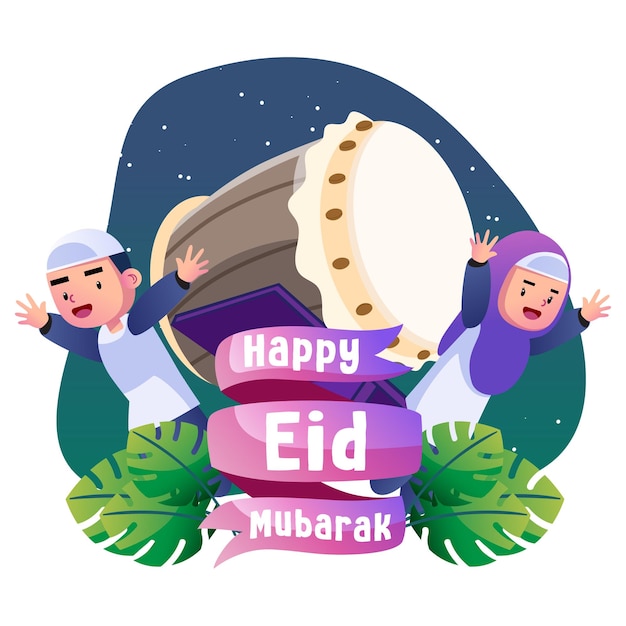 Vector happy eid mubarak kids illustration