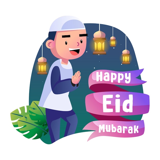 Vector happy eid mubarak kids illustration