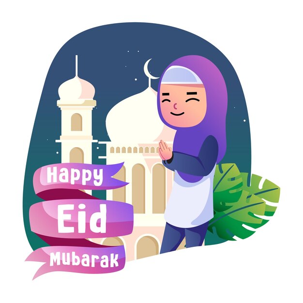 Vector happy eid mubarak kids illustration