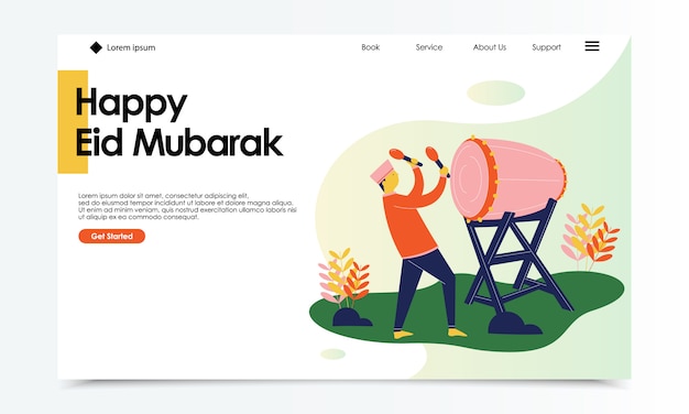 Vector happy eid mubarak landing page template