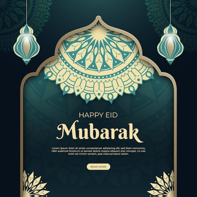 Вектор happy eid mubarak роскошный декоративный фон мандалы