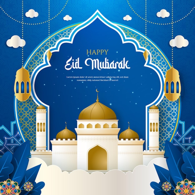 Vettore modello di banner per i social media di happy eid mubarak