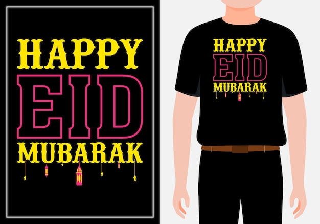 Happy eid mubarak for tshirt design Vintage slogan typography Premium Vector