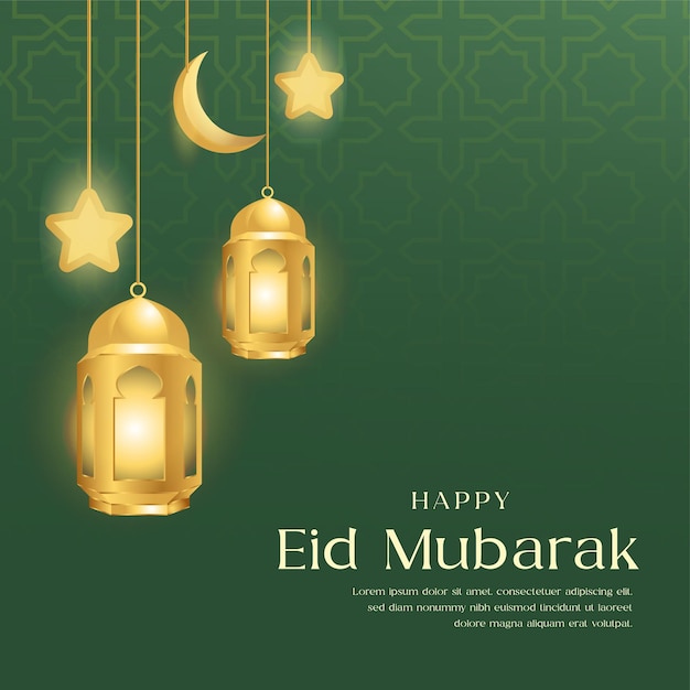 Happy eid mubarak with golden lantern