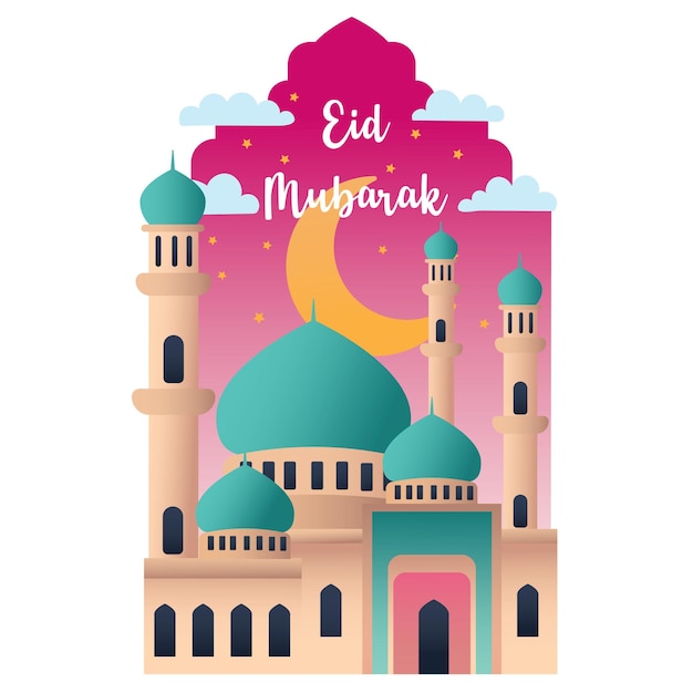 Happy Eid ulFitr Mubarak Illustrations of Mosques and Moons in Harmony