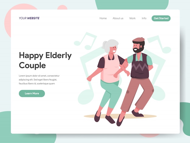 Счастливая пожилая пара танцует вместе баннер для целевой страницы