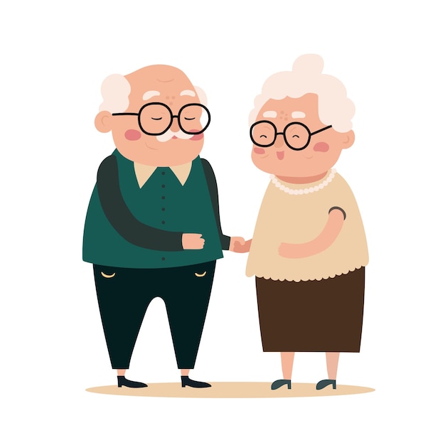 happy elderly couple dancing together or just holding hands isolated on white