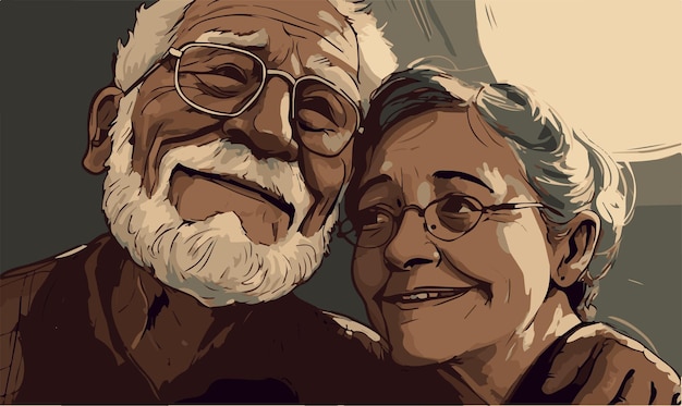 Vettore felice coppia di anziani marito e moglie sposati relazione cartoon arte vettoriale disegno nonno