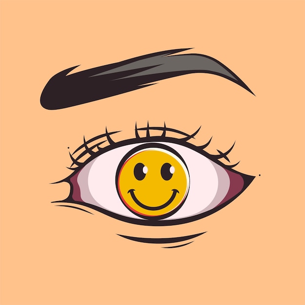 Happy emoticon in the eye art illustration