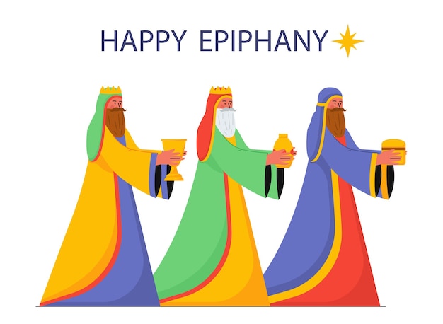 Vector happy epiphany concept traditional eastern christian holiday and festival faith and religion three