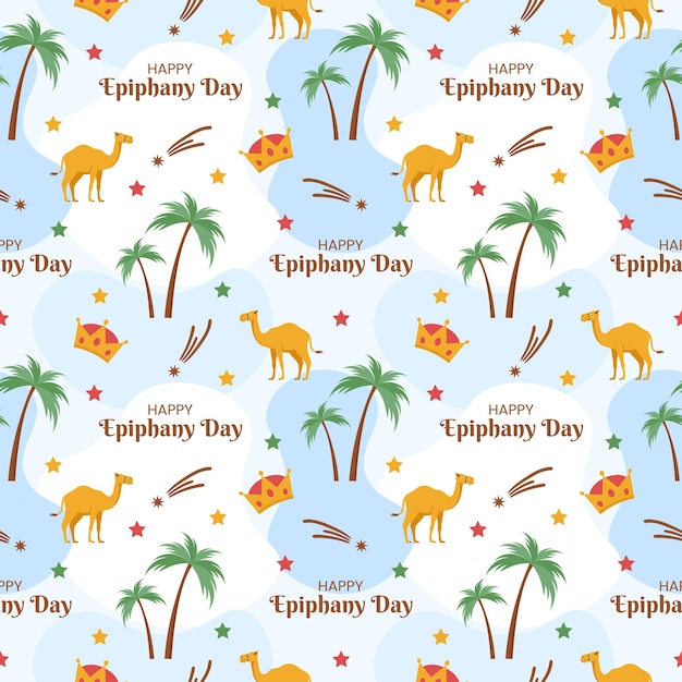 Happy Epiphany Day Seamless Pattern Design Christian Festival to Faith in Flat Cartoon Illustration