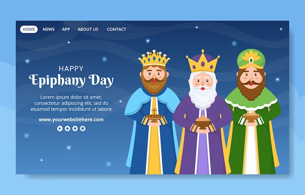 Happy Epiphany Day Social Media Landing Page Cartoon Hand getekende sjablonen illustratie