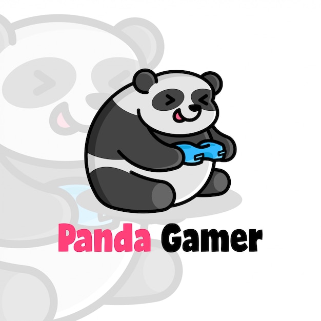 Happy face fat panda playing game cartoon logo