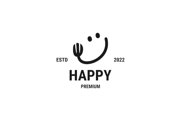 Happy face smile food fork logo design vector icon illustration idea