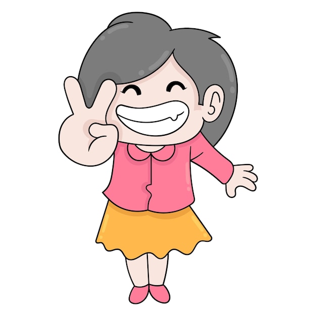 Happy faced girl laughing, vector illustration art. doodle icon image kawaii.