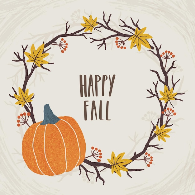 Happy fall. vector autumn cute illustration and lettering