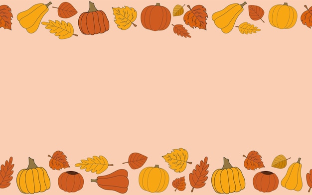 Vector happy fall vector autumn seamless pattern frame on begie background