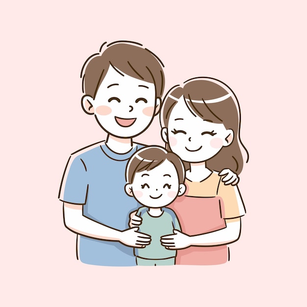 ハッピー・ファミリー イラスト パステルカラー