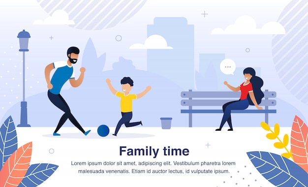 Happy Family Activity Time Flat  Banner