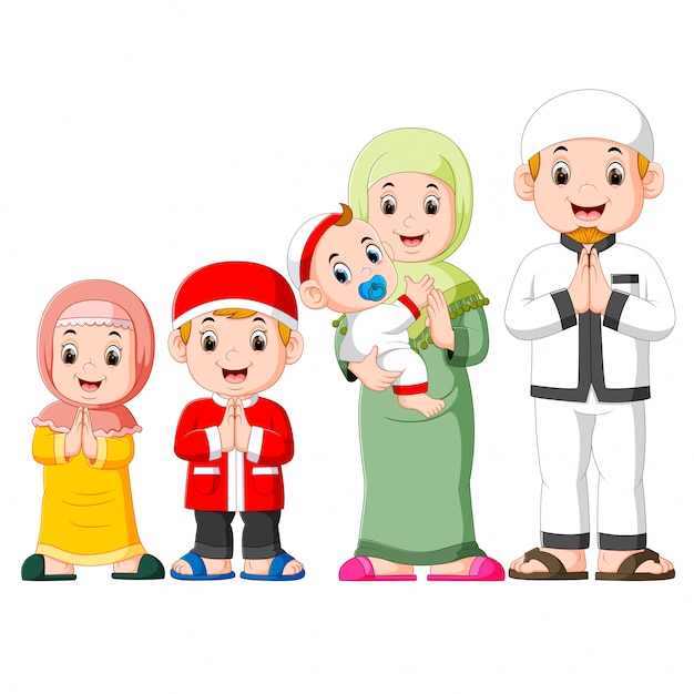 A happy family are celebrating ied mubarak with their three children