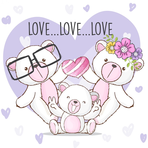 Vector happy family bear hand drawn animal-vector