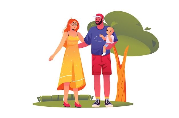 Happy family concept with people scene in flat design vector illustration