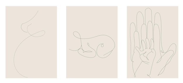 happy family in continuous line art drawing style. family history, pregnant woman, newborn baby