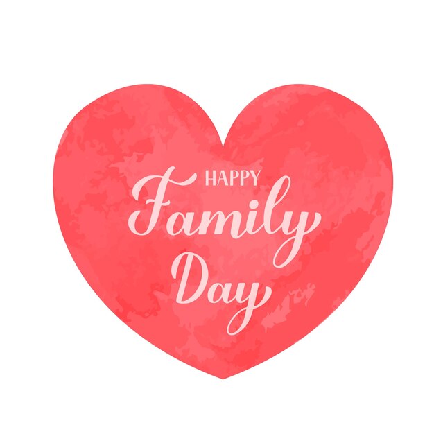 Happy Family Day kalligrafie belettering op rood aquarel hart Internationale dag van het gezin vakantie gevierd op 15 mei Vector sjabloon voor typografie poster banner flyer wenskaart etc