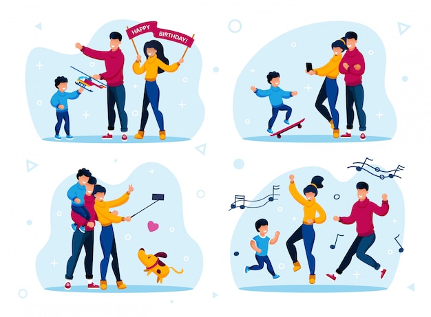 Vector happy family entertainments flat concepts