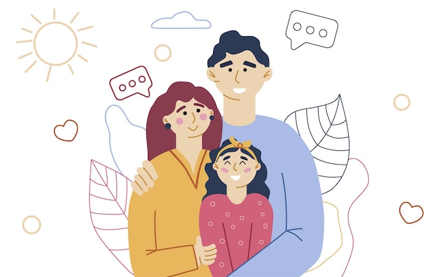 Famiglia felice immagine della famiglia per banner di siti web di cartoline mamma e papà con una figlia felice