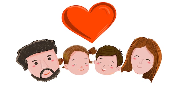 Happy family father dad mother mom kids son and daughter brother and sister Flat vector illust