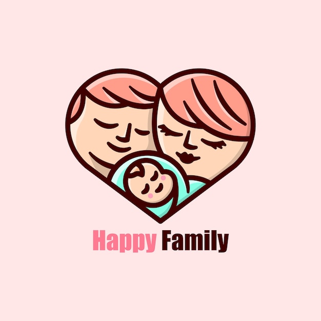 Vector an happy family father mother and baby in a heart shape cartoon logo