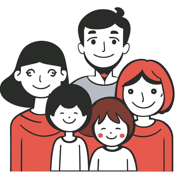 Famiglia felice padre madre e bambino carino disegnato a mano modello illustrazione vettoriale disegno al tratto disegno