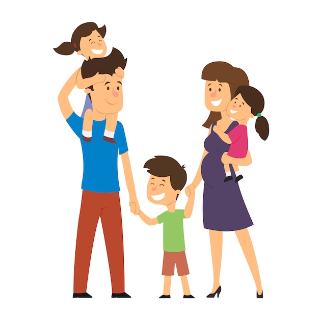 Happy family. father, mother, son and daughter together. illustration of a flat design