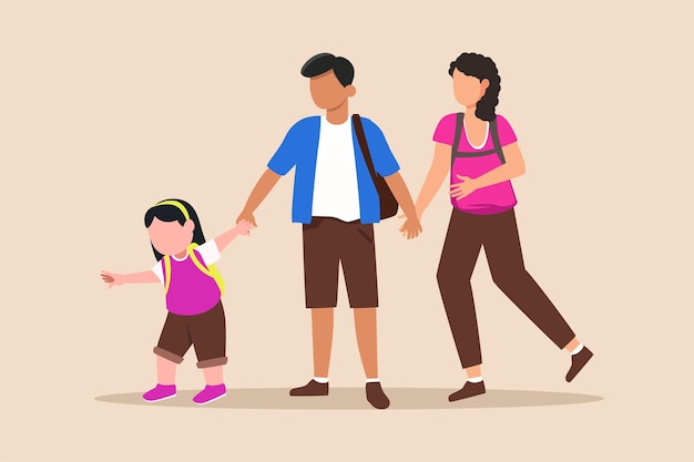 Happy family go to holiday Class it up concept Flat vector illustration isolated