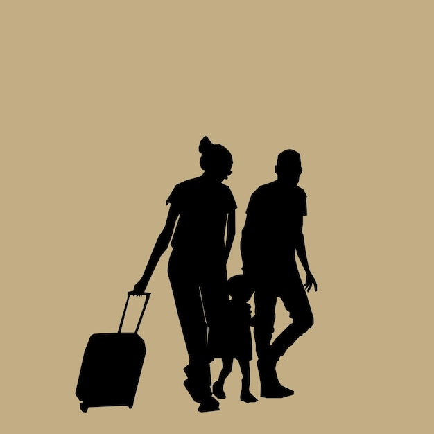 Happy family going on holiday together in silhouette stock illustration