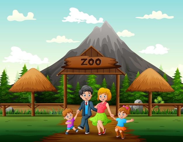 Famiglia felice che va all'illustrazione dello zoo