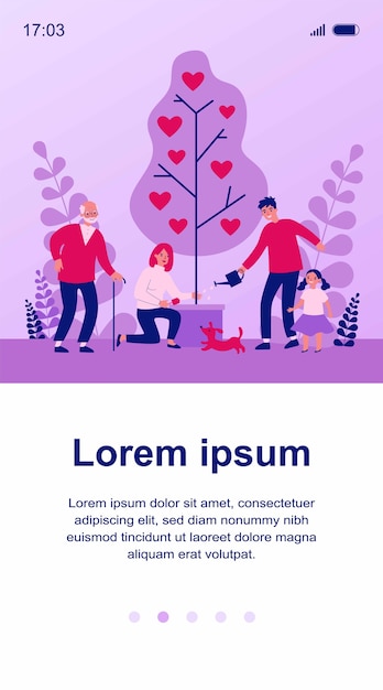 happy family growing tree with hearts illustration