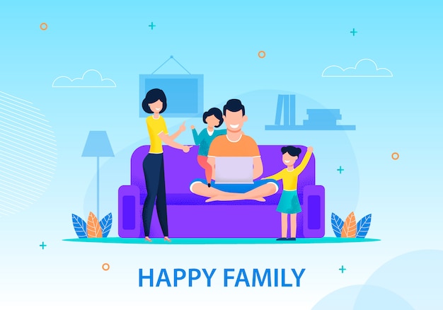 Happy family at home conceptual banner