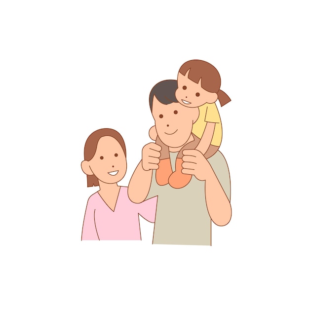 Vector a happy family is having a good time hand drawn cartoon style illustration