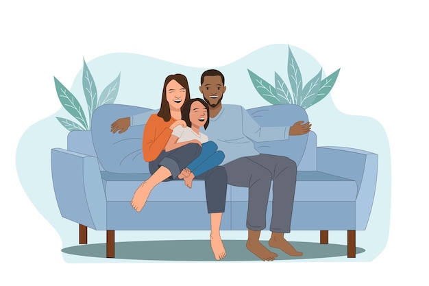 Vector happy family is in living room cartoon character