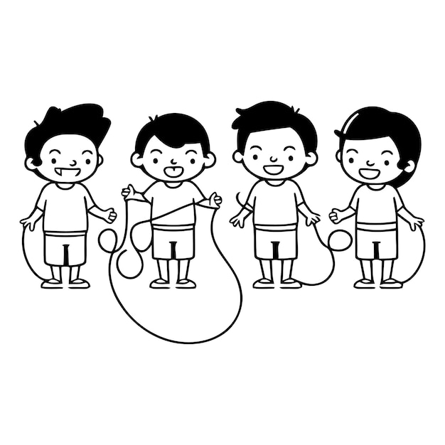 Vector happy family jumping rope of a happy family jumping rope