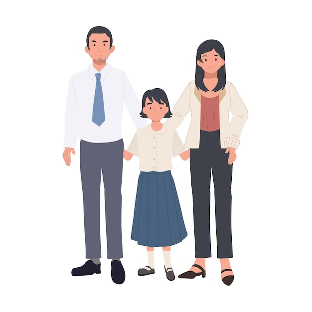 Happy family mother father and daughter Flat graphic cartoon vector illustrations