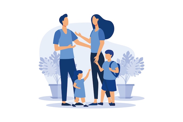 Vector happy family mother father daughter son holding hands and hugging complete prosperous family vector