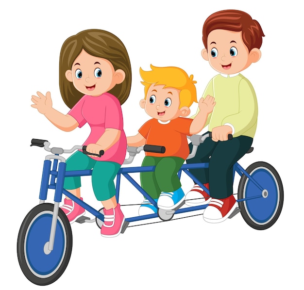 Счастливая семья на велосипеде отдыхает, наслаждаясь праздником