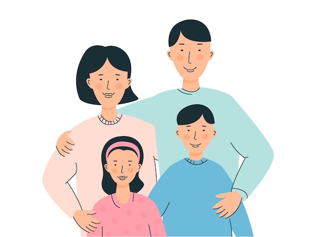 Vector happy family of parents and children mother father daughter son happy family day