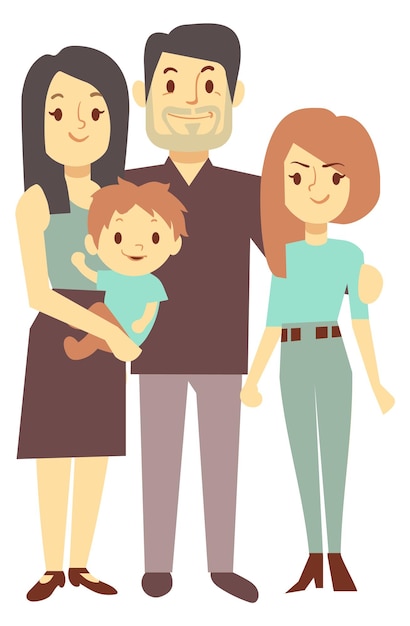 Vector happy family parents standing with kids people relationship