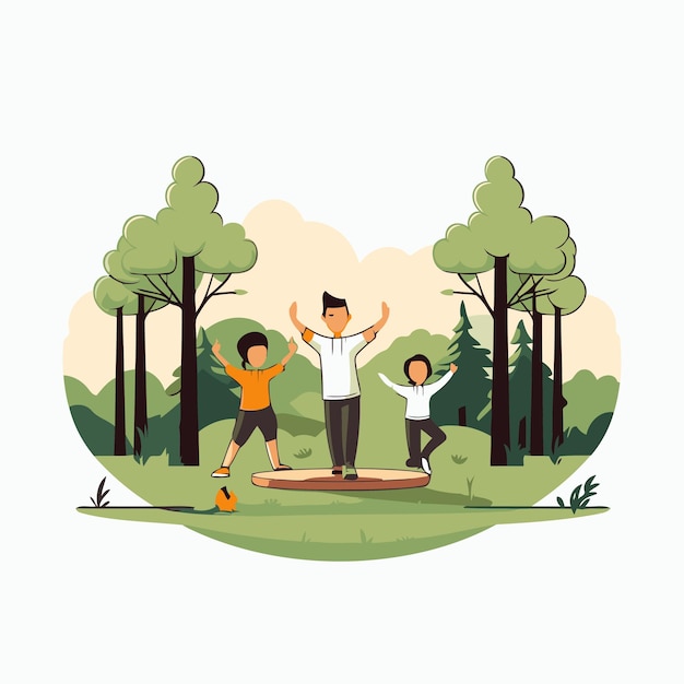 Vector happy family in the park father mother and son flat vector illustration