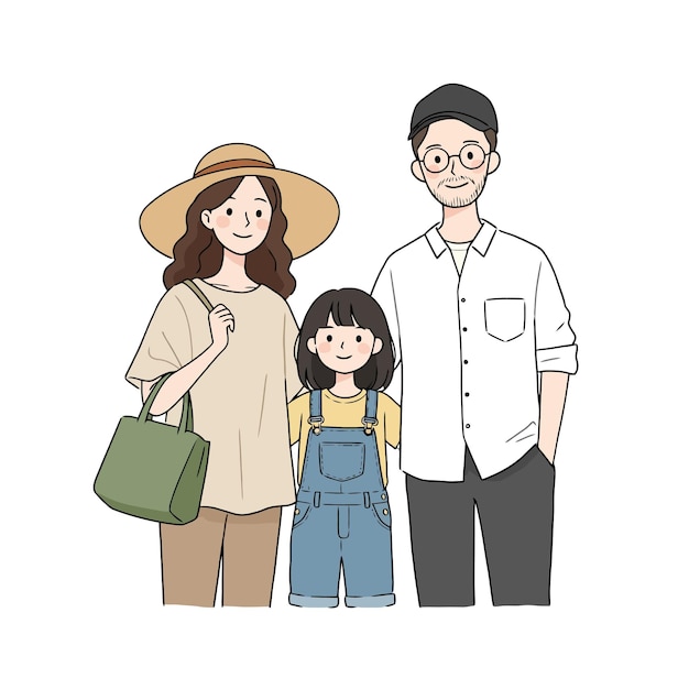 ハッピー・ファミリー・ポートレート イラスト 可愛い漫画スタイル